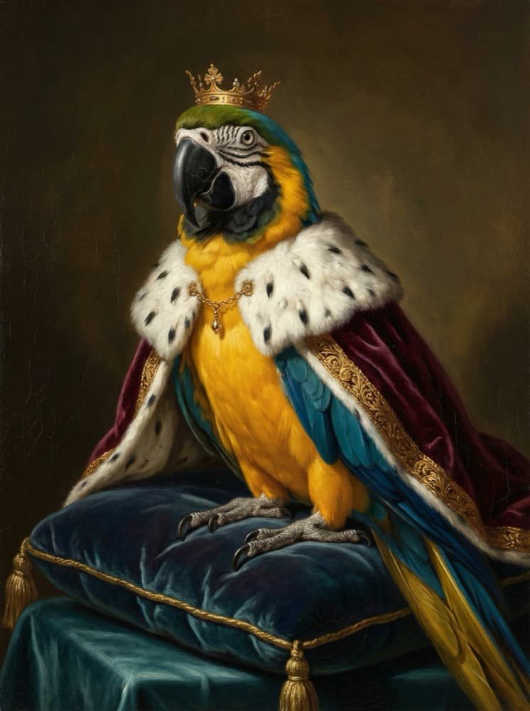 Portret papugi w stylu królewskim