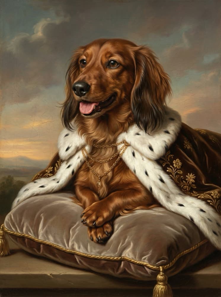 Portret pieska w stylu królewskim